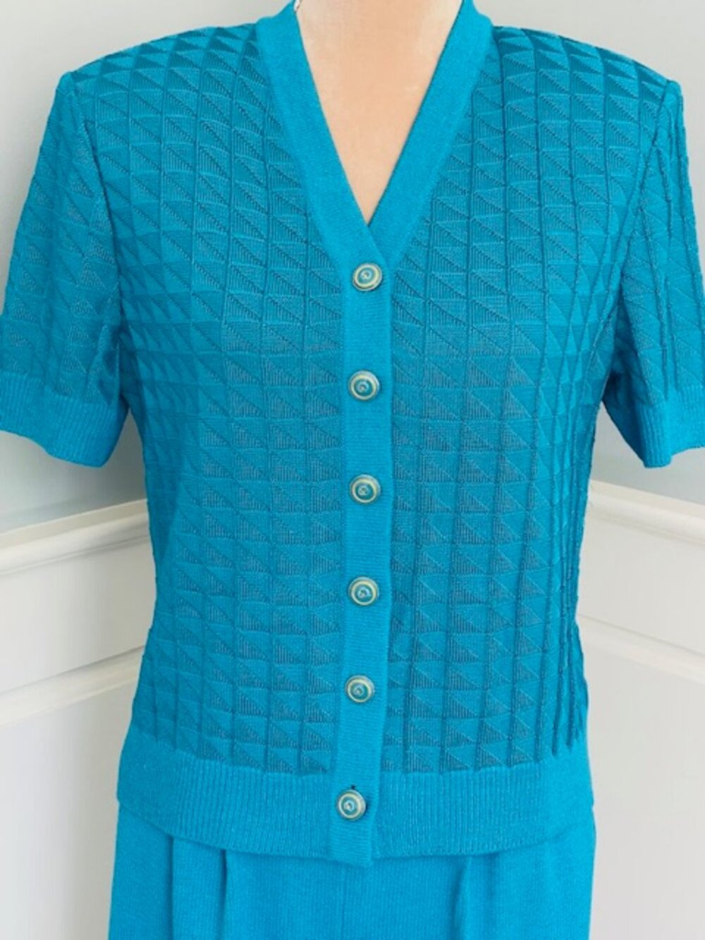 St. John Collection Santana Knit Pantsuit Teal 2 Piece Luxe Knit Wide Leg Small - Picture 3 of 12